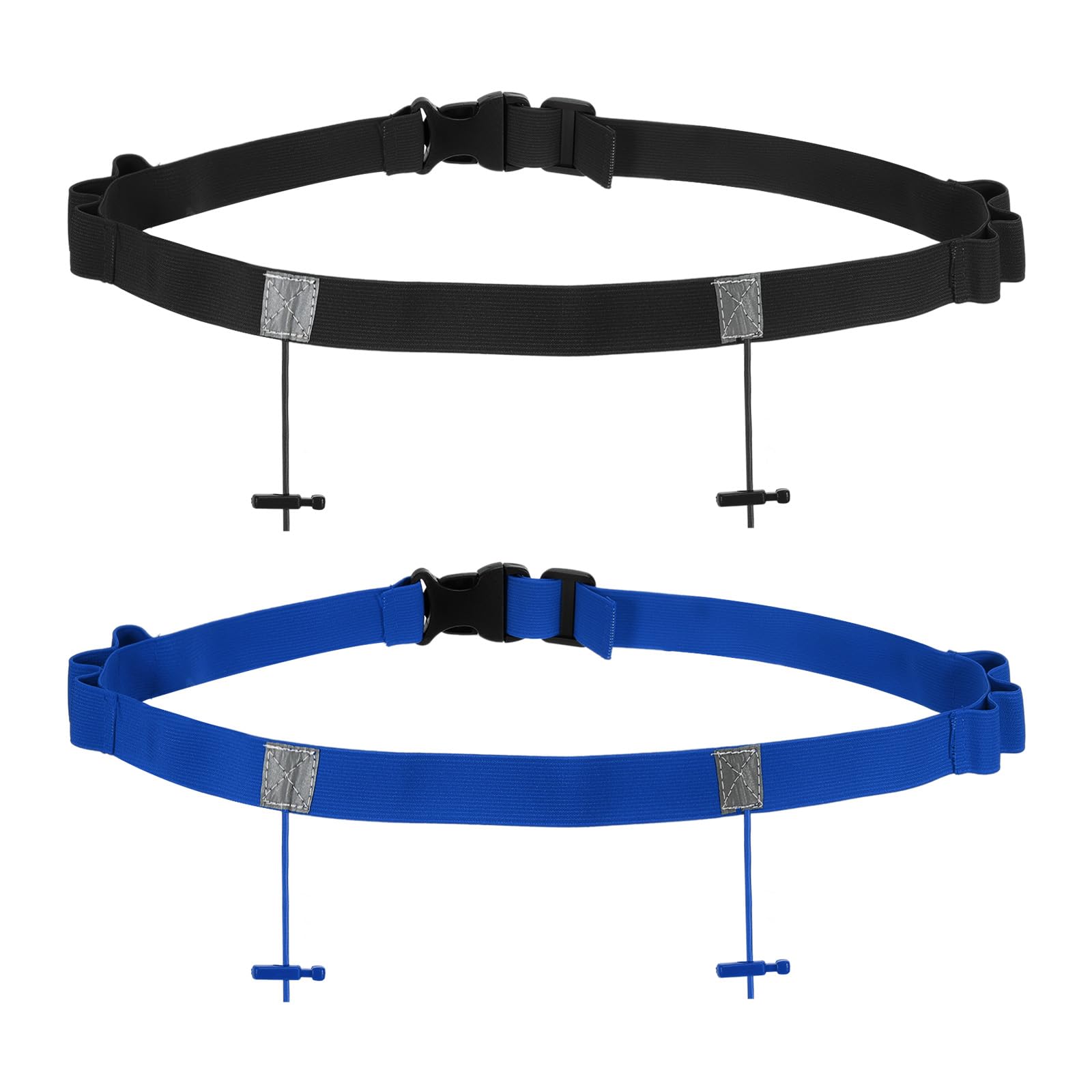 PATIKIL Triathlon Belt Bib Holder, 2 Pack Elastic Marathon Race Number Belt Marathon Running Race Belt with 6 Gel Loops for Marathon Racing Cycling, Black, Blue