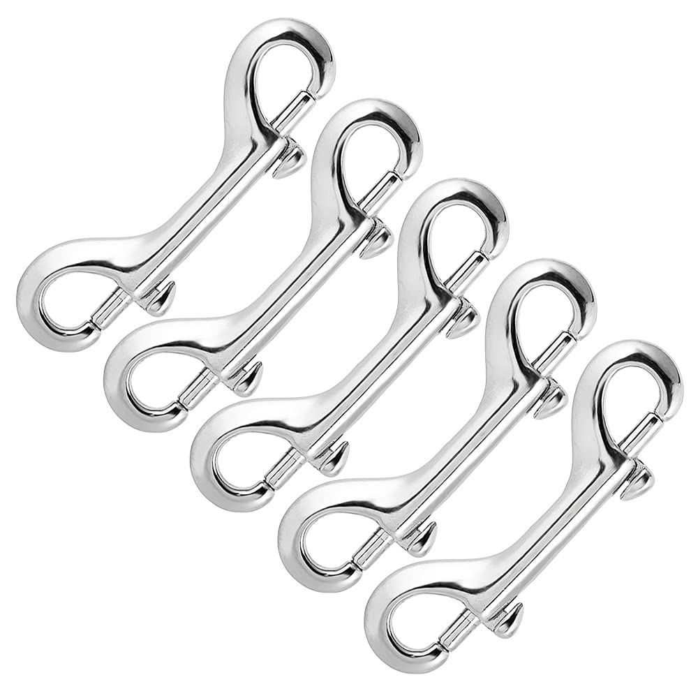 Nifocc Double Carabiner Hook Stainless Steel Bolt Catch Chains Snap Hook Locking Clip for Dog Lead Mountaineering Climbing Family Outdoor Camping Shiny Silver 90 mm Pack of 5