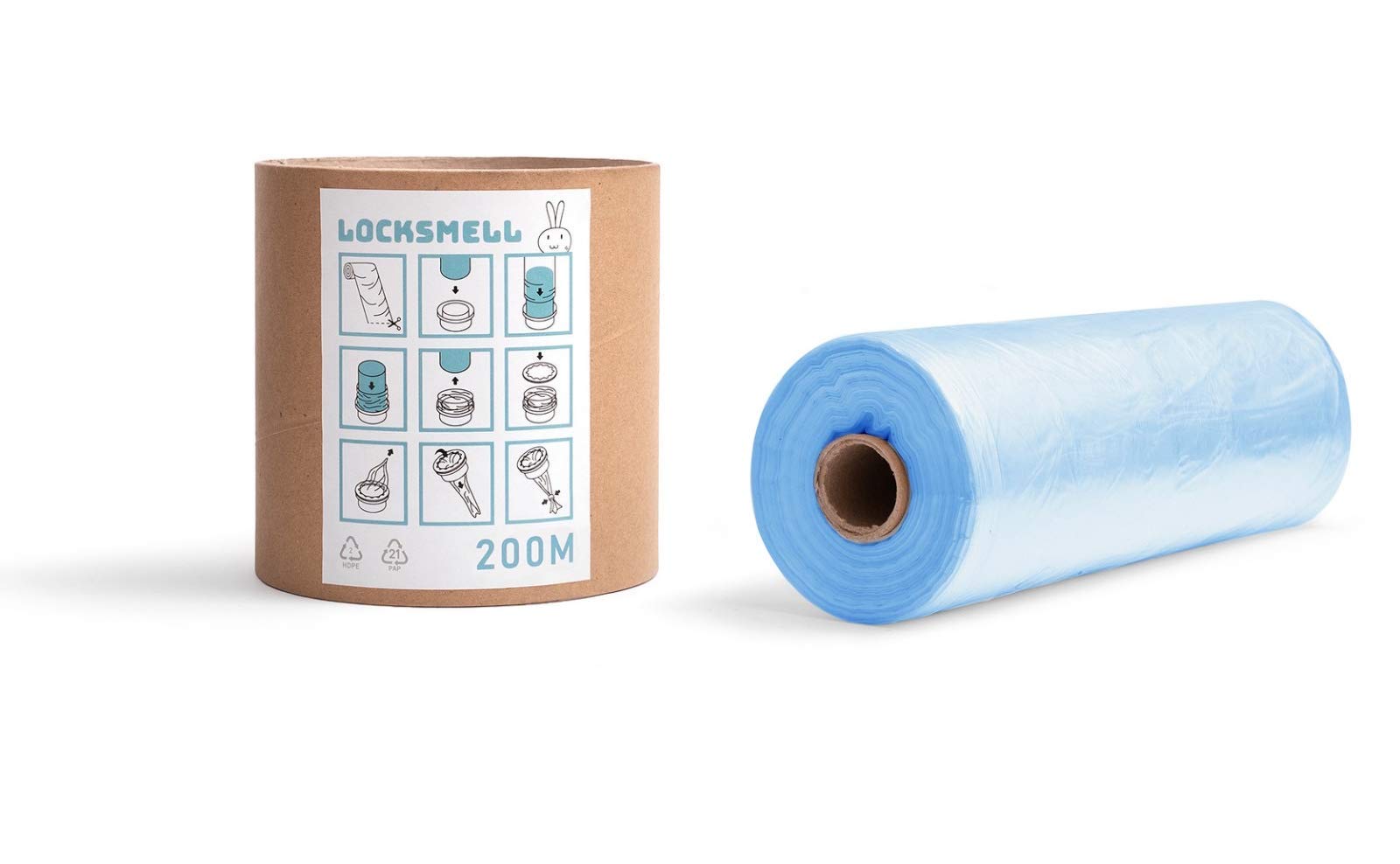LOCKSMELL Nappy Bin Liner Compatible with Tommee Tippee Sangenic & Other Nappy Bin Cartridges | Made from Recycled Materials | Equivalent to 16 Sangenic Refills + REFILL TUBE (200 m)