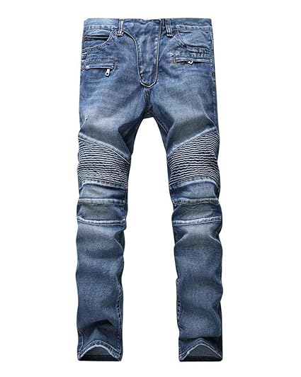 Adelina Herren Biker Jeans Stretch Vintage Jeans Zerrissen Jungen Denim Destroyed Slim Fit Stretch Jeanshosen Freizeithose