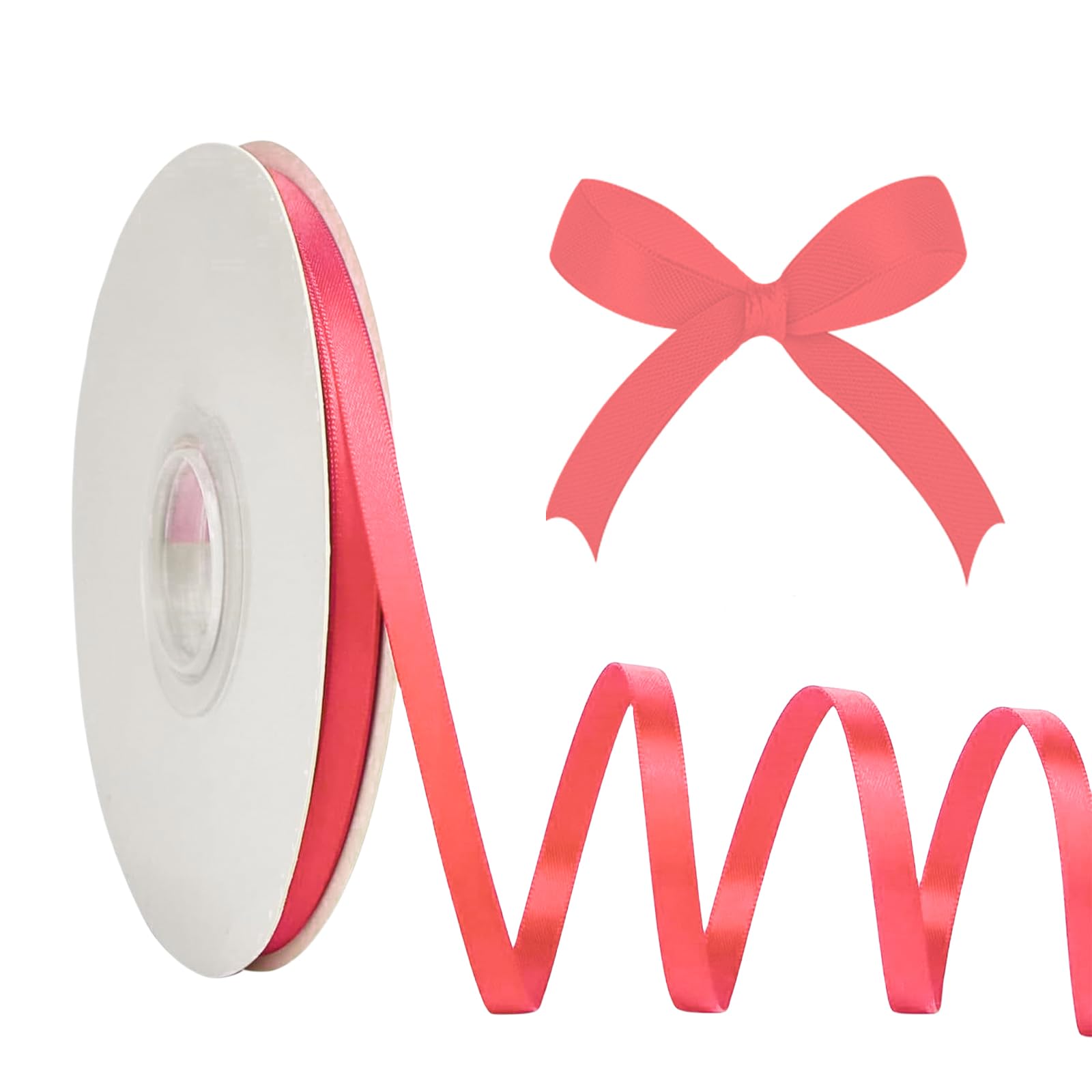 91m Thin Peach Red Ribbon Satin Ribbon 6mm Solid Color Fabric Ribbon Silk Satin Roll,Peach Red Wrapping Ribbon and Bows for Easter Gift Wrapping DIY Crafts Hair Bows Easter Cake Wedding Balloons