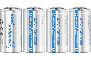 Fuspower 18350 Rechargeable Batteries ICR18350 Rechargeable Li-ion Battery 900mAh 3.7V for Flashlight, Solar Garden Light (4 Count (Pack of 1))