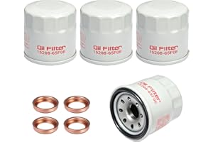 4PCS 15208-65F0E Engine Oil Filters with 4PCS 11026-JA00A Drain Plug Gasket, Compatible with Nissan Infiniti Rogue Frontier P