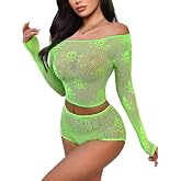 Buitifo Women Lingerie Set Mesh Skulls Top Blouse Cosplay Outfits | Halloween Costume Wear,Bodycon Shirts and Fishnet Bottoms,Holiday Party Clubwear