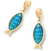 MUYAN Blue Boho Fish Earring for Women Acrylic Gold Fish Dangle Earrings Summer Vacation Beach Accessories
