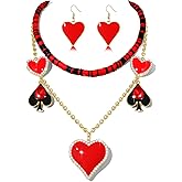 VOGUEKNOCK Halloween Necklace Earrings Set for Women Gothic Crown Queen Heart Choker Necklace Poker Card Dangle Earring Halloween Costume Jewelry Gifts