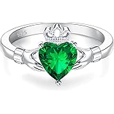 Claddagh Rings for Women 925 Sterling Silver Irish Birthstone Statement Ring Jewelry for Wife