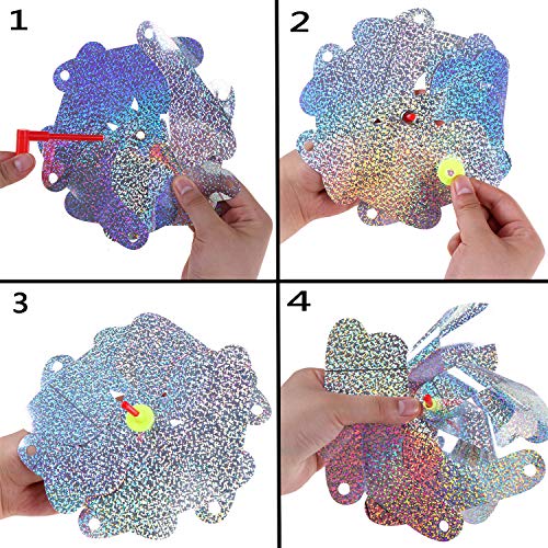 LOCOLO 10 Pieces Bird Repellent Pinwheels Holographic Mylar Pin Wheel Spinners for Farm Garden Field, Keeping Birds Away - Thumbnail 3