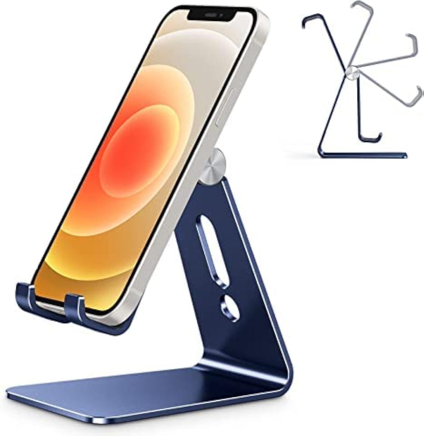 Phone Stand Holder Adjustable, OMOTON Full Aluminum Desk Mobile Phone Stand Holder Dock Cradle for Filming, Fits iPhone 14 Pro/13/12/Pro Max/11 Pro/XR/Xs Max/SE/8, Samsung, Google and More, Blue