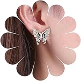 Andelaisi Boho Crystal Butterfly Earrings Vintage CZ Butterfly Stud Earrings White Butterfly Pearl Earrings Personalized Butterfly Statement Earrings Jewelry for Women and Girls