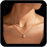 Andelaisi Boho Layered Crystal Circle Necklace Vintage Circle Pendant Necklace Gold CZ Circle Choker Necklace Adjustable Circle Round Chain Necklace Jewelry for Women