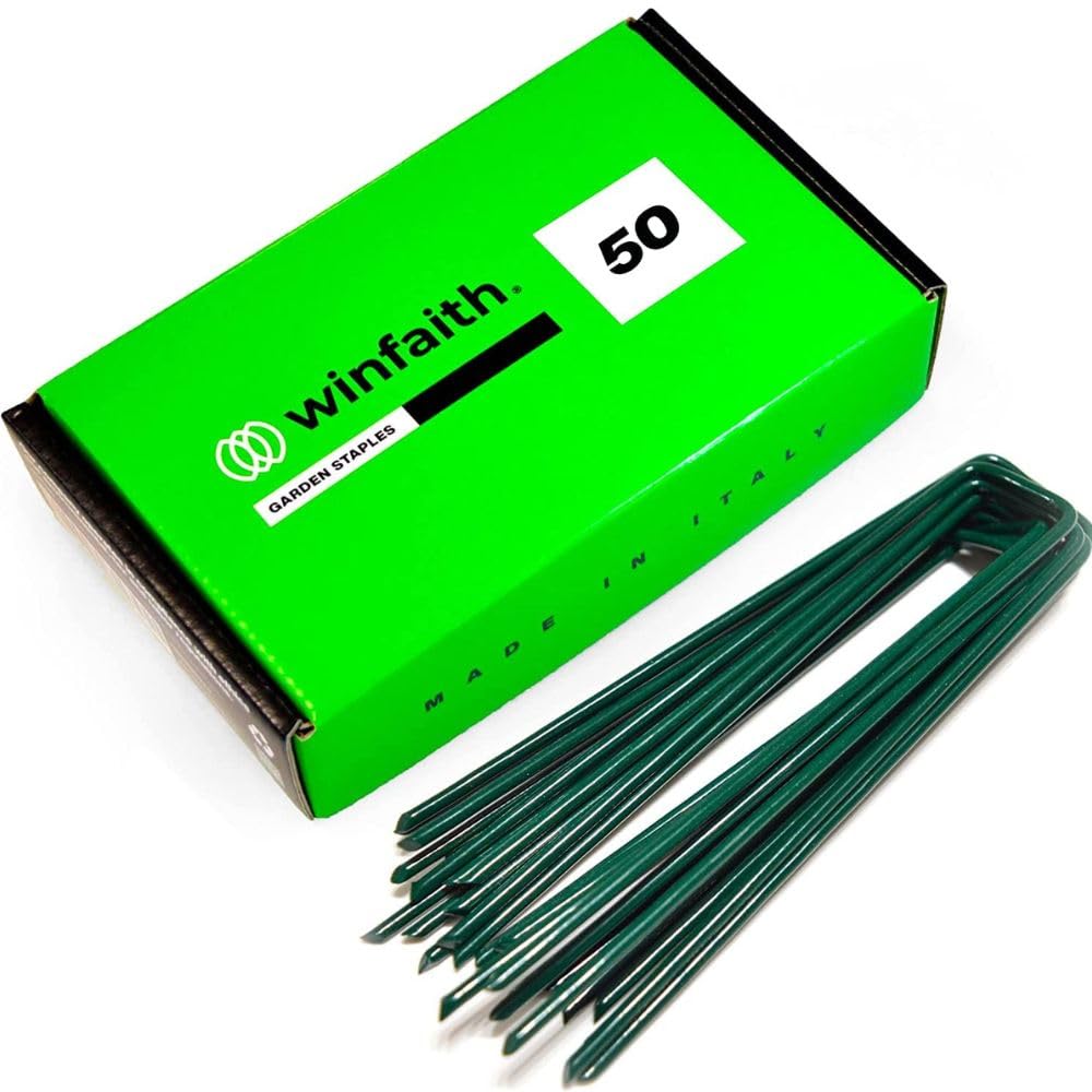 Winfaith Green Garden Pegs Artificial Grass U Shaped Nail Pins - Pack of 50 Pieces H 6"/ 150mm - Made in Italy in Anti-Rust Steel EN 10204 3.1 Hot Dip Galvanized