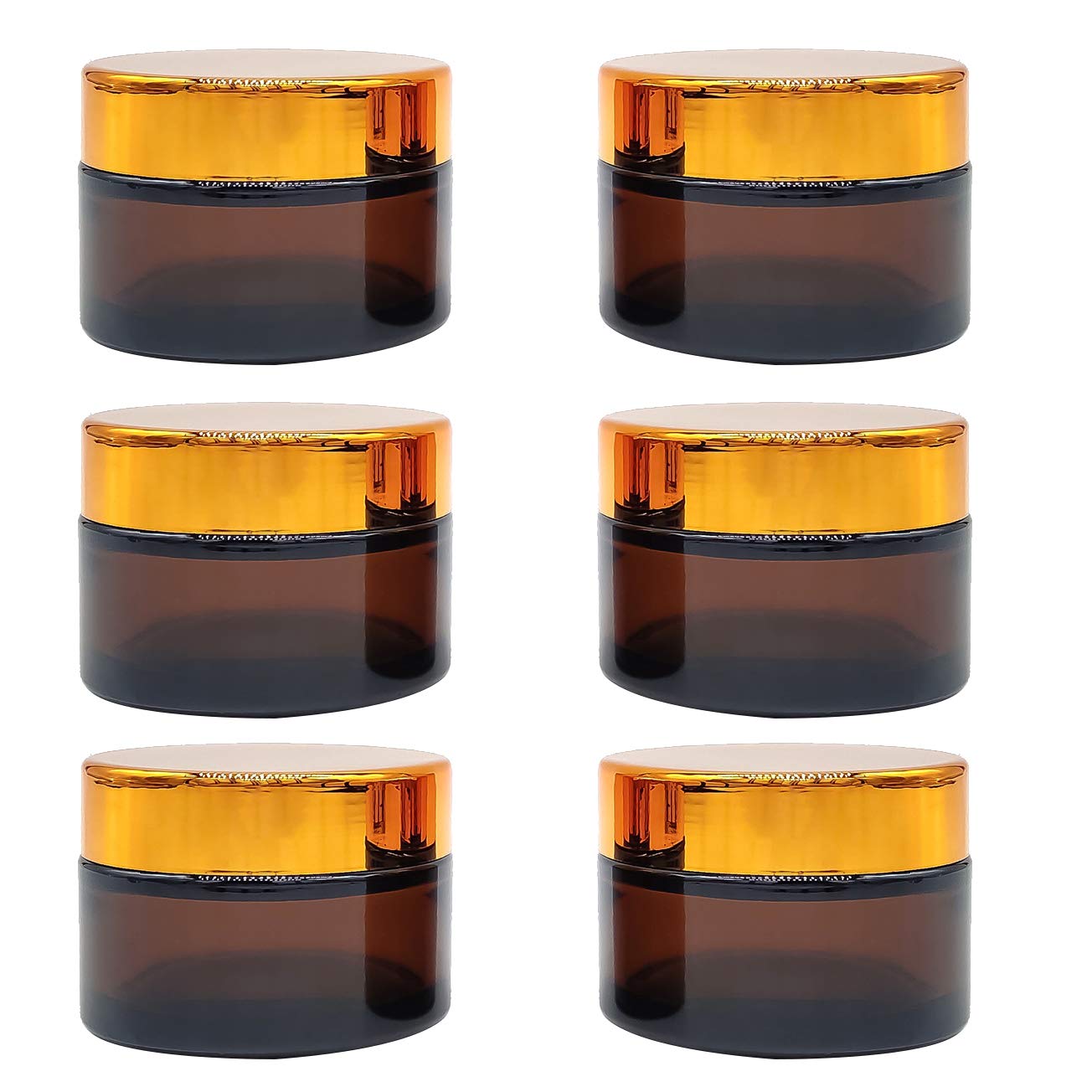 6 Pcs Amber Glass Jars, Refillable Small Glass Jars with Lids, 50ml Travel Pots for Storage Homemade Facial Cream Lotion Ointment