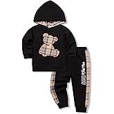 Yoxindax Toddler Baby Boy Clothes Outfits Plaid Bear Long Sleeve Hoodie Patchwork Pant Boy 2PC Outfit Set