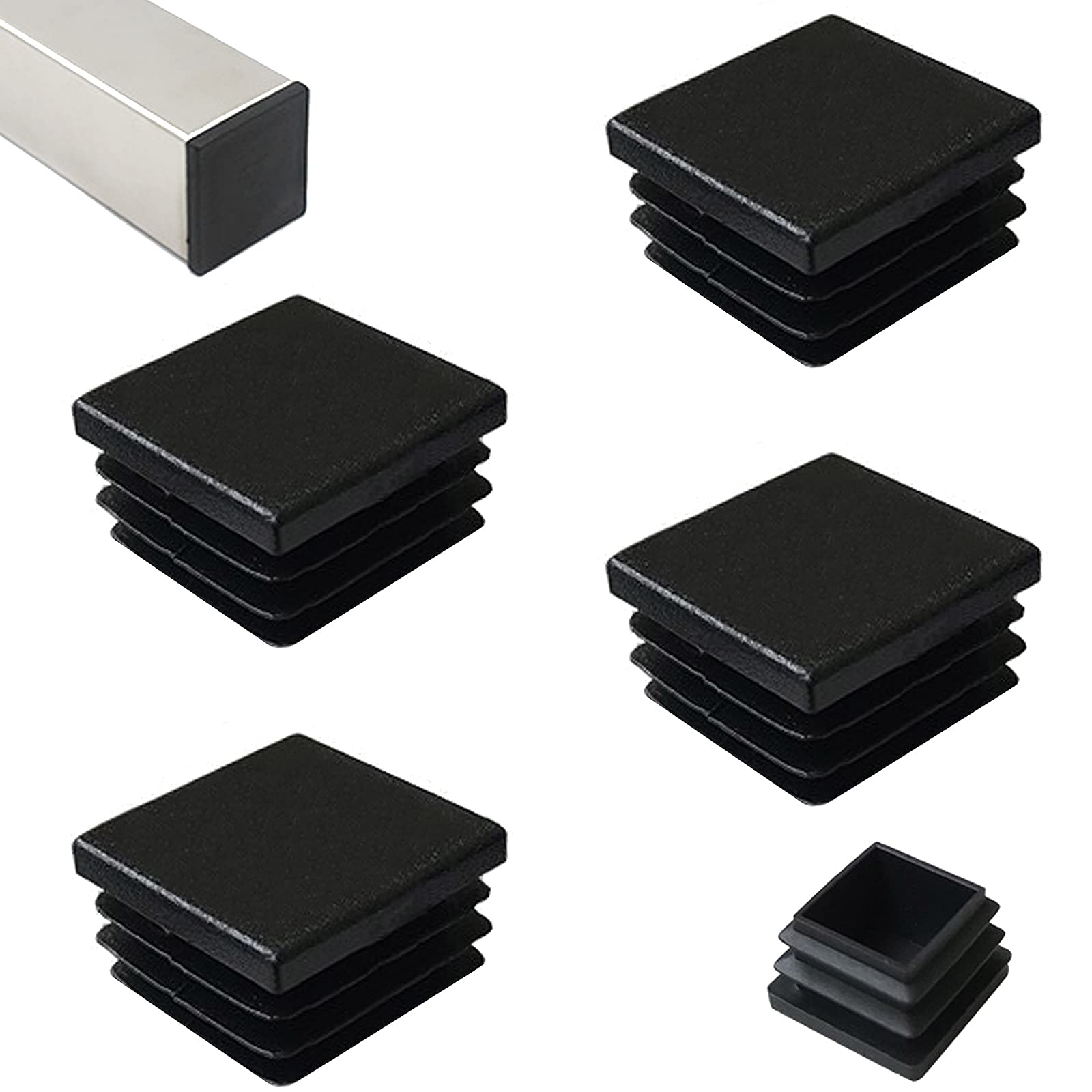 HJYZY 100 x 100mm Square Plastic Plug Black Tubing Post End Cap Heavy Duty Tubing Post End Cap Tubing Post End Cap Chair Glide for Table Chair Shelf Insert Finishing Plug 4 pcs