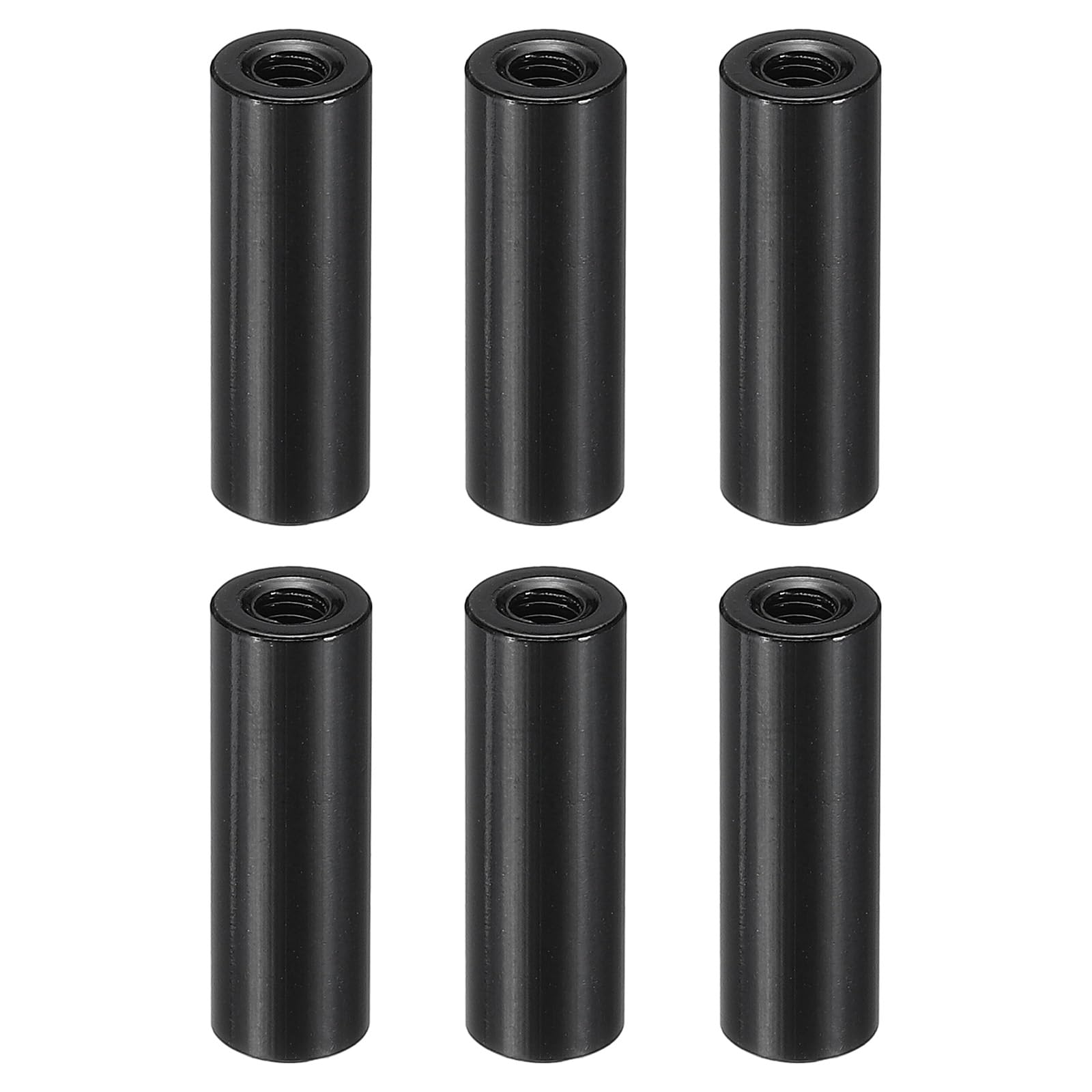 PATIKIL 6pcs M3 Metal Threaded Standoff Spacer Nuts, Round Aluminum Spacers Female Coupling Screws, 1/8" ID x 1/4" OD, Black 3x6x18mm — image 1