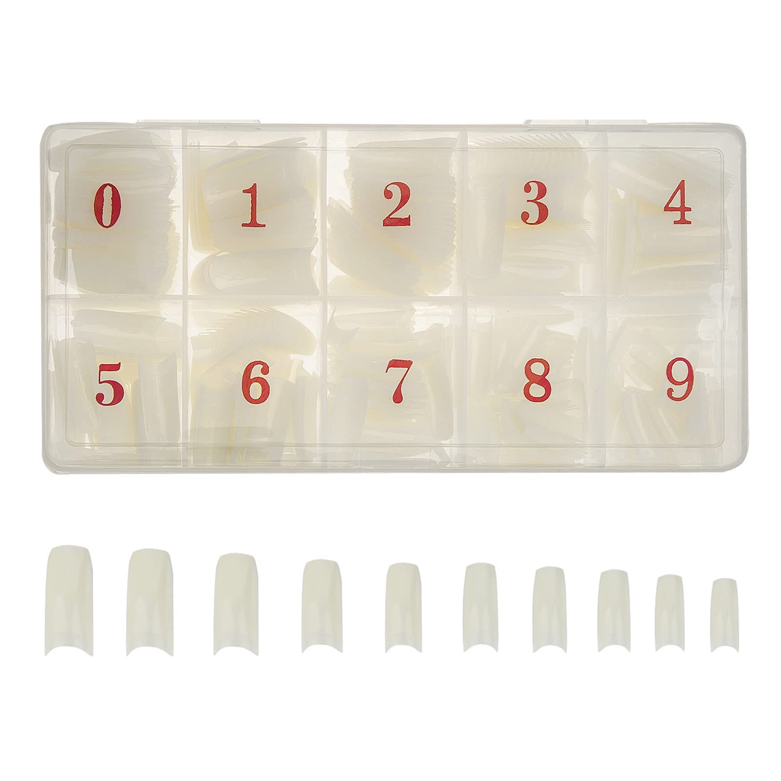Photo 1 of Acrylic Nail Tips 500pcs Half Cover Artificial French False Nails 10 Sizes with Box for Salons and Home DIY (Natural)