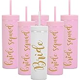 Essasea Bride & Bride Squad 16oz Skinny Tumblers.Bachelorette Party Cups.Engagement Wedding Gifts.Bridesmaid Proposal Gifts.Bridal Shower Gifts.Bridal Bachelorette Party Tumblers Cups.