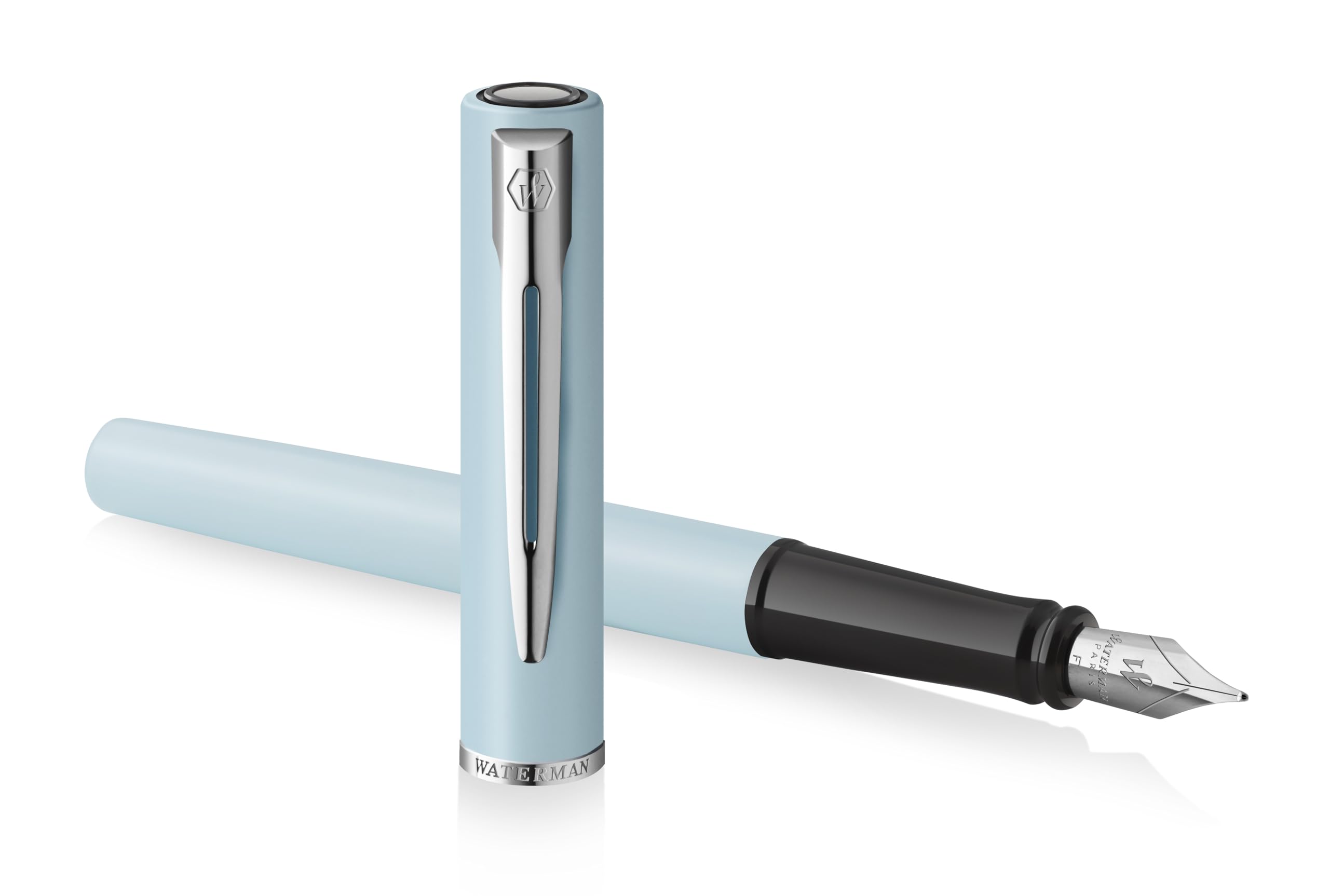 Waterman Allure Fountain Pen | Baby Blue Pastel with Chrome Trim | Fine Nib | Black Ink | Gift Boxed