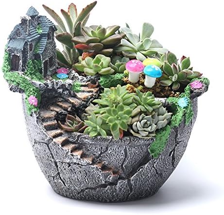 Fairy Garden Pots Succulent Piant Pots Creative Fairy Garden Planter,Hanging Garden Design 7 INCH (Silver gray)