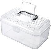 MyGift Reptile Carrier Critter Keeper Terrarium 9.5 x 6 Inch Clear Portable Tank with Black Carrying Handle, Transparent Travel Case for Insects Arachnids Amphibians