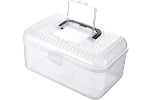 MyGift 9.5 x 6 Inch Clear Portable Insect Reptile Terrarium Tank with Black Carrying Handle, Transparent Travel Carrier for Insects Arachnids Amphibians Small Reptiles