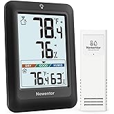 Newentor Indoor Outdoor Thermometer Wireless, Weather Stations Wireless Indoor Outdoor, Outdoor Thermometers for Patio House, Outside Inside Thermometers with Comfort Indicator, Black with 1 Sensor