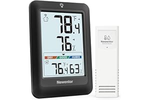 Newentor Indoor Outdoor Thermometer Wireless, Weather Stations Wireless Indoor Outdoor, Outdoor Thermometers for Patio House, Black with 1 Sensor