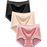 BLKDOTS Women's High Waist Hipster Briefs Smooth Silky Panties Soft Lace Underwear Breathable Underpants