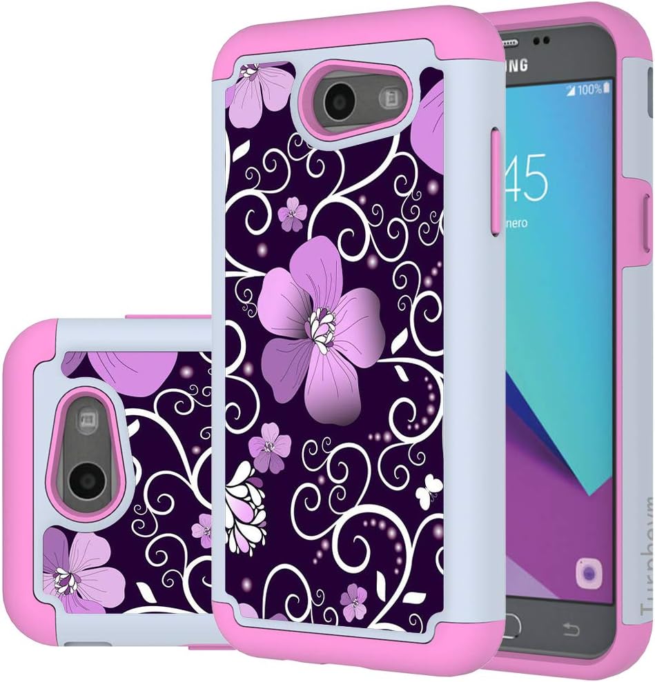 Turphevm Case for Galaxy J3 Emerge Case, Galaxy J3 Prime / J3 Mission / J3 Eclipse / J3 Luna Pro/Sol 2 / Amp Prime 2 / Express Prime 2, Hybrid Shockproof Armor Case for Galaxy J3 2017 (Pink Violet)