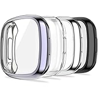 KPYJA 4-Pack Screen Protector Compatible with Fitbit Versa 3/Sense Case, Soft TPU Plated Case All-Around Protective…