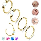 Byelobog 4PCS Nose Rings Opal 18G Nose Hoops 316L Surgical Steel Hypoallergernic Nose Piercings Jewelry for Women Nose Rings Suitable for Septum Rings Cartilage Earring Tragus Earring