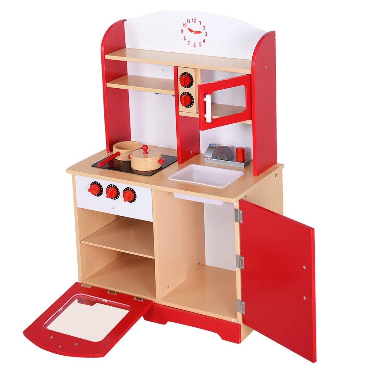 costway kids wooden modern kitchen cooking pretend play set