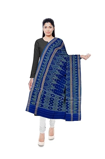 Odisha Handloom Ikkat Womens Cotton Dupatta (Blue, orissa art 24)