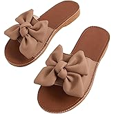 Verdusa Women's Bow Knot Flat Sandals Open Toe Slides Leather Summer Slippers