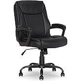 Amazon Basics Classic Puresoft PU Padded Mid-Back Height Adjustable Office Computer Desk Chair with Armrest, 26"D x 23.75"W x 42"H, Black