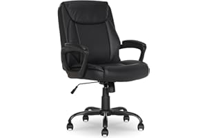 �鶹�� Basics Classic Puresoft PU Padded Mid-Back Height Adjustable Office Computer Desk Chair with Armrest, 26"D x 23.75"W x