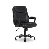 Amazon Basics Classic Puresoft PU Padded Mid-Back Office Desk Chair with Armrest, Easy Assembly, Sturdy Metal Base, Wheels, 275lb Support, 26"D x 23.75"W x 42"H, Black