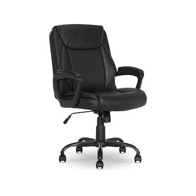 Amazon Basics Classic Puresoft PU Padded Mid-Back Office Desk Chair with Armrest, Easy Assembly, Sturdy Metal Base, Wheels, 275lb Support, 26"D x 23.75"W x 42"H, Black