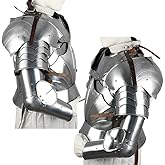 AnNafi® Complete Medieval Knight Arms Armor Set Metallic One Size Spaulders Handmade Gorget Viking Arm Shoulder Vambrace Pair Crusader Pauldrons Armour Silver