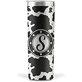Onebttl Personalized Cow Print Gifts, Cow Gifts for Women on Birthday, Christmas - Cow Print Tumbler, Cup - Glitter Black and White 20 oz Stainless Steel Tumbler with Initial - Letter S