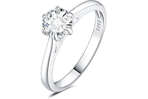 JewelryPalace Classic 0.5-2ct Round Cut Moissanite Solitaire Engagement Rings for Women, 14K White Yellow Rose Gold Plated 925 Sterling Silver Promise Ring, Simulated Diamond Anniversary Rings D-F VVS