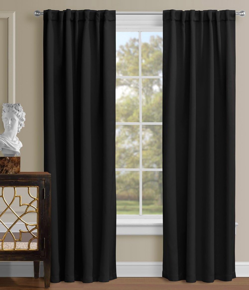 LOOTUS Home Fashion Thermal Insulated Blackout Curtains - 100% Polyester - Black - 52 x 84 Inch - Black
