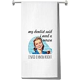 LEVLO Retro Sassy with Funny Saying Dish Towel Retro 50s Gift for Women Vintage Houmorous Kitchen Towel (My Dentist Said Towel)
