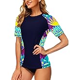AOBUTE Women Short Sleeve Rash Guard UPF 50+ Tropical Sun Protection Floral Swim Shirts