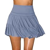 Women's Mini Skirt Skort Flowy Pleated High Waisted Ruffle Tennis Skirts for Women Athletic Skater Golf with Shorts Pockets