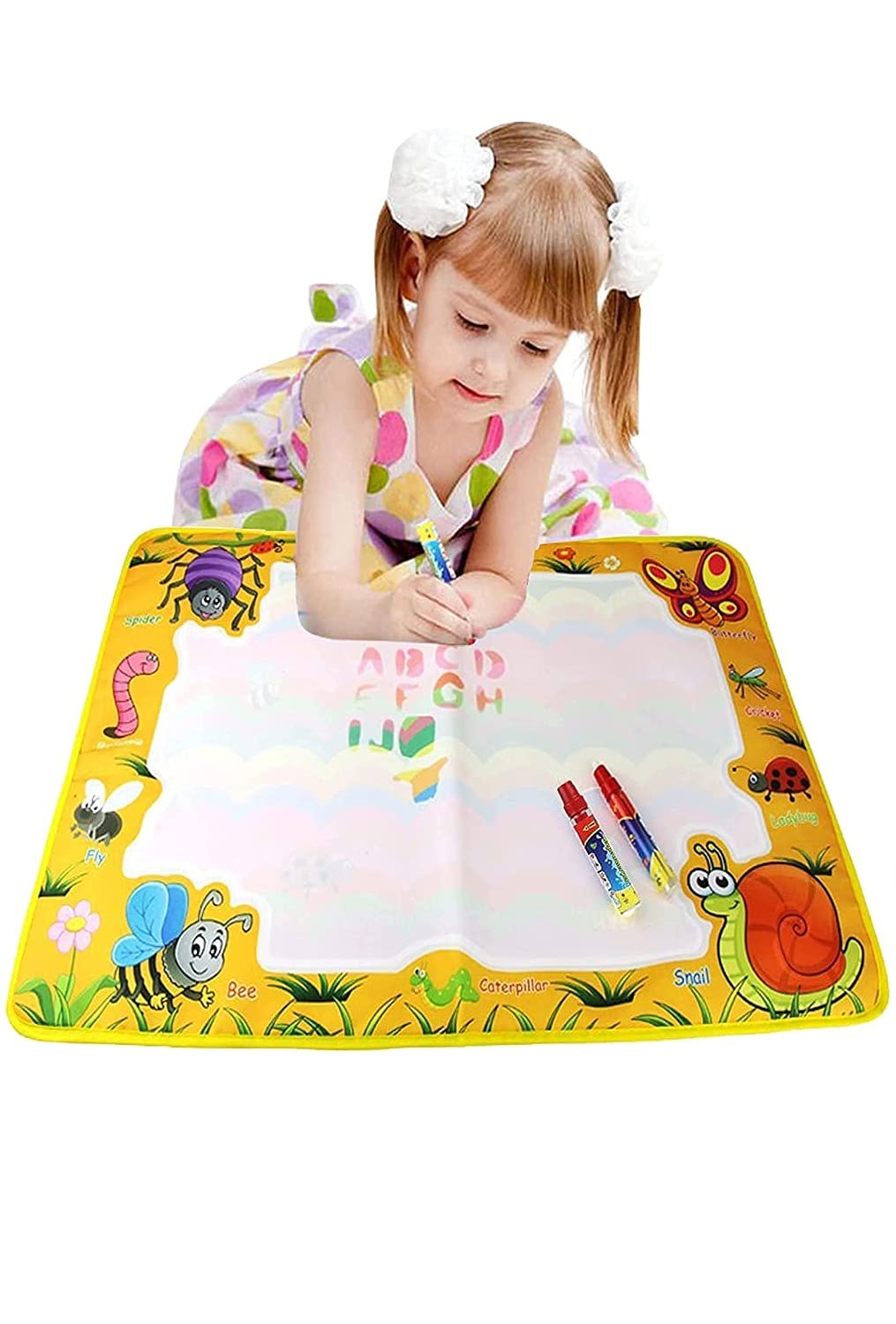 Rangebow Aqua Yellow Garden Insects Doodle Water Painting Mat Drawing Board 50 x 36cm and Two Doodle Magic Pen for 3 Years Plus Toy