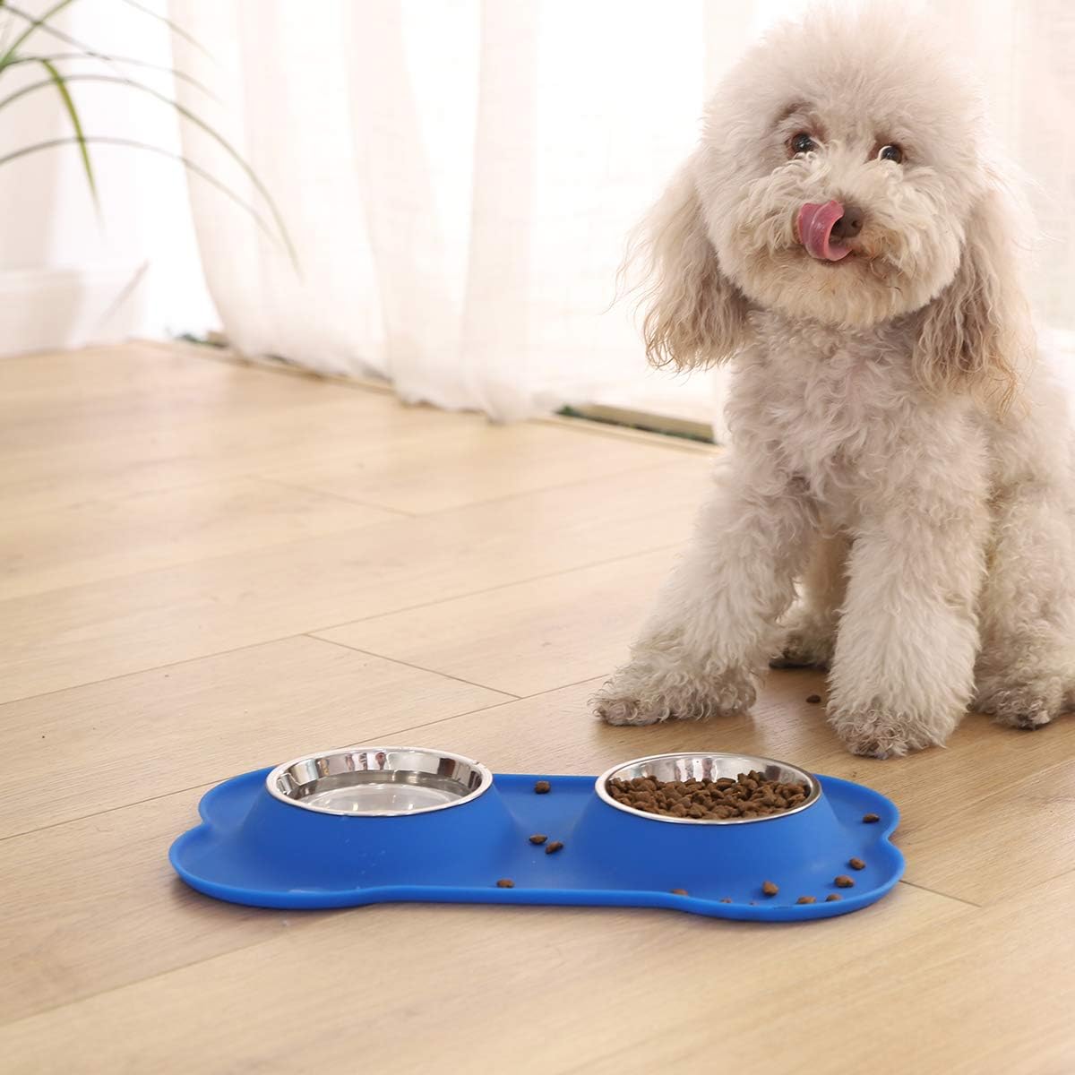 AmazonBasics Dog Bone Shaped Silicone Pet Bowl Combo