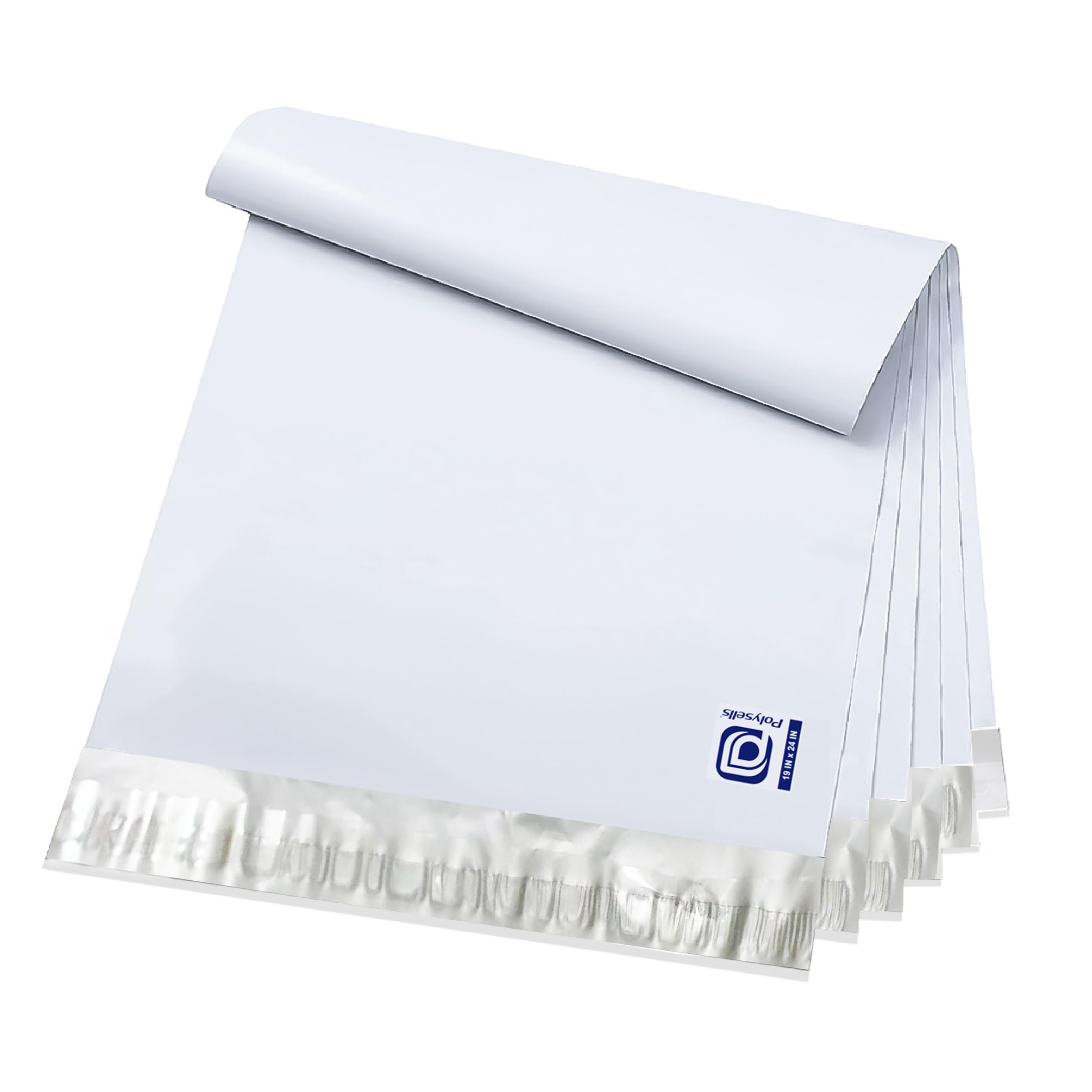 POLYSELLS 100 pcs 19x24 Inches White x Silver Poly Mailers Shipping Envelopes, Strong Adhesive Sealing, Waterproof, and Tear-resistant Postal Mailing Bags for Clothing, Books, and Accessories Image