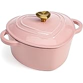 Paris Hilton Enameled Cast Iron Dutch Oven Heart-Shaped Pot with Lid, Dual Handles, Works on All Stovetops, Oven Safe to 500°F, 4-Quart, Pink